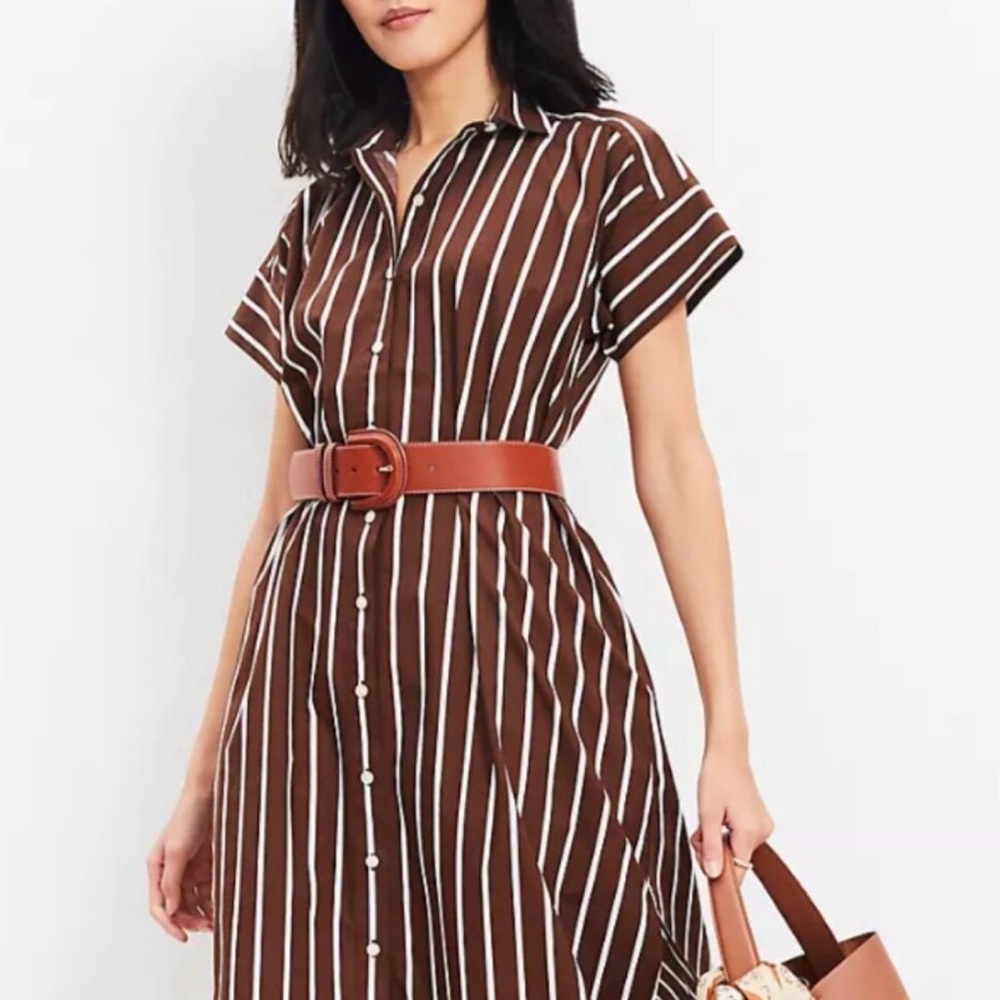 LOFT Brown and White Striped Maxi Dress